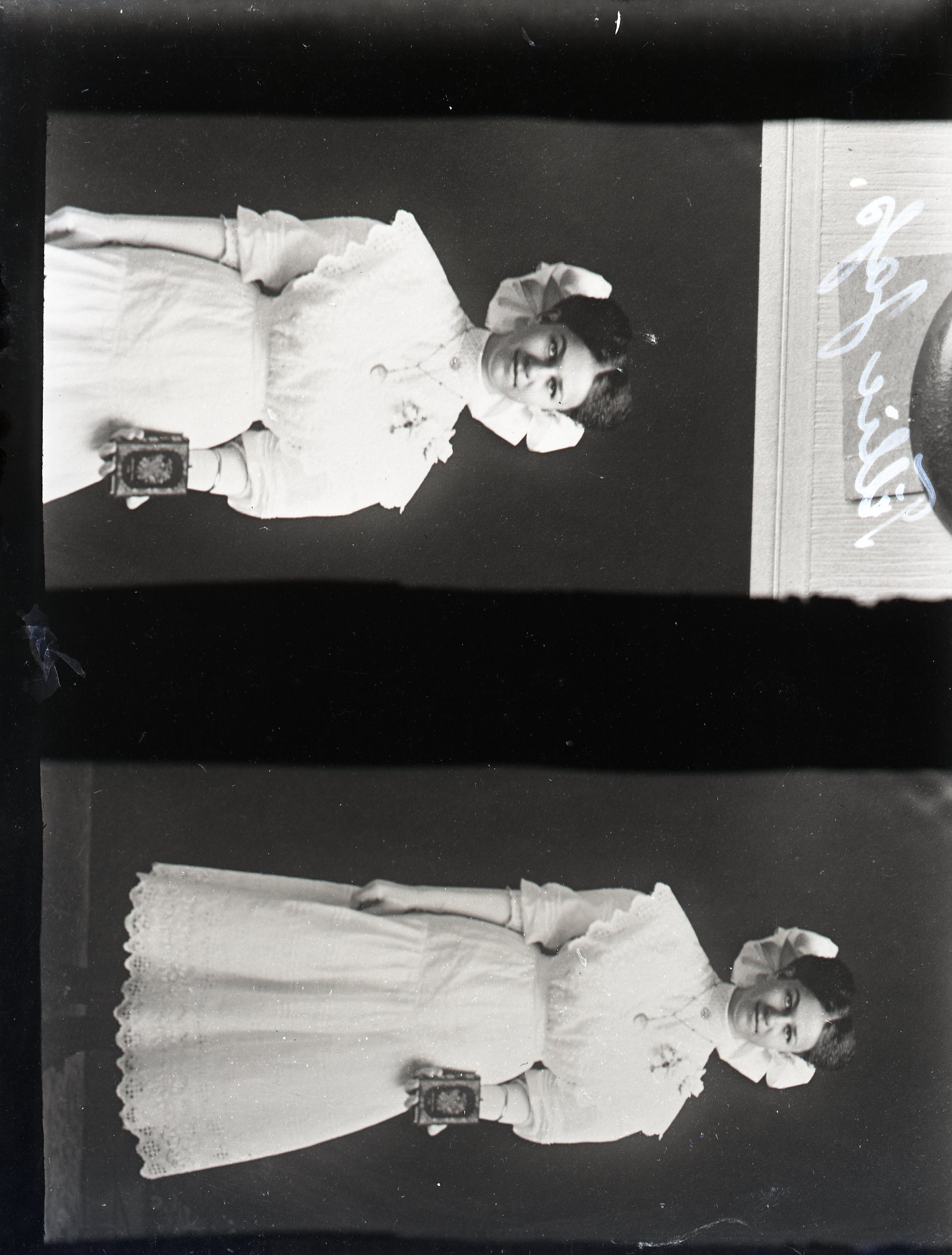 Two photos of woman with a book