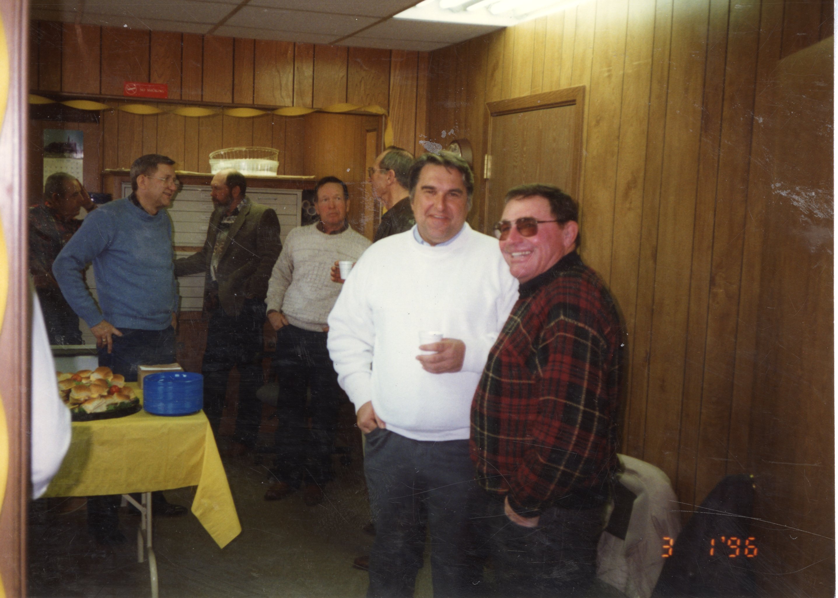 1996  John Horan, Jack Jacohs, Don Lounsbury, Frank Hedges, Bill Vierling, Arlyn Musselman and Leonard Lane  attend 50th anniversary open house.