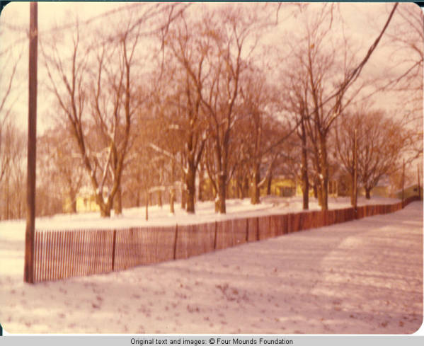View of snow fence that runs along the main drive in Winter