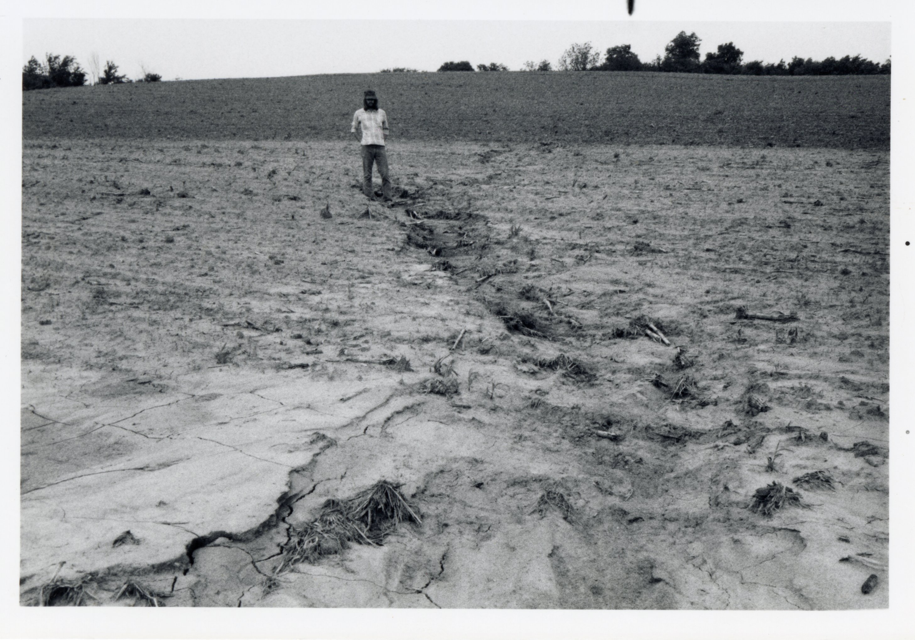 Man stands in dry field