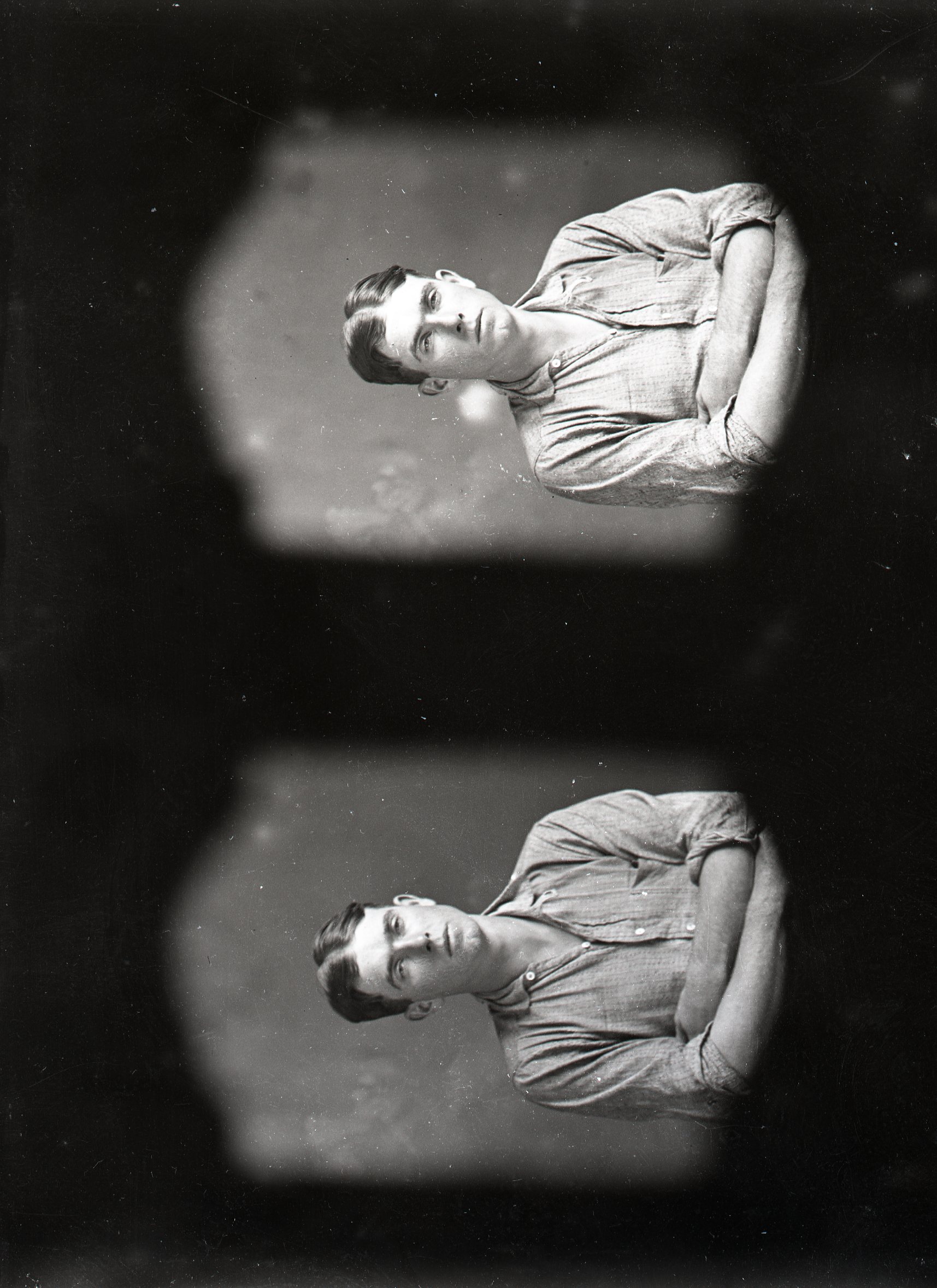 Two photos of men with arms crossed