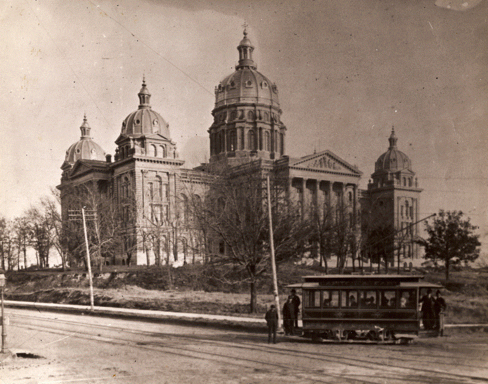 State Capitol of Iowa with Trolley 