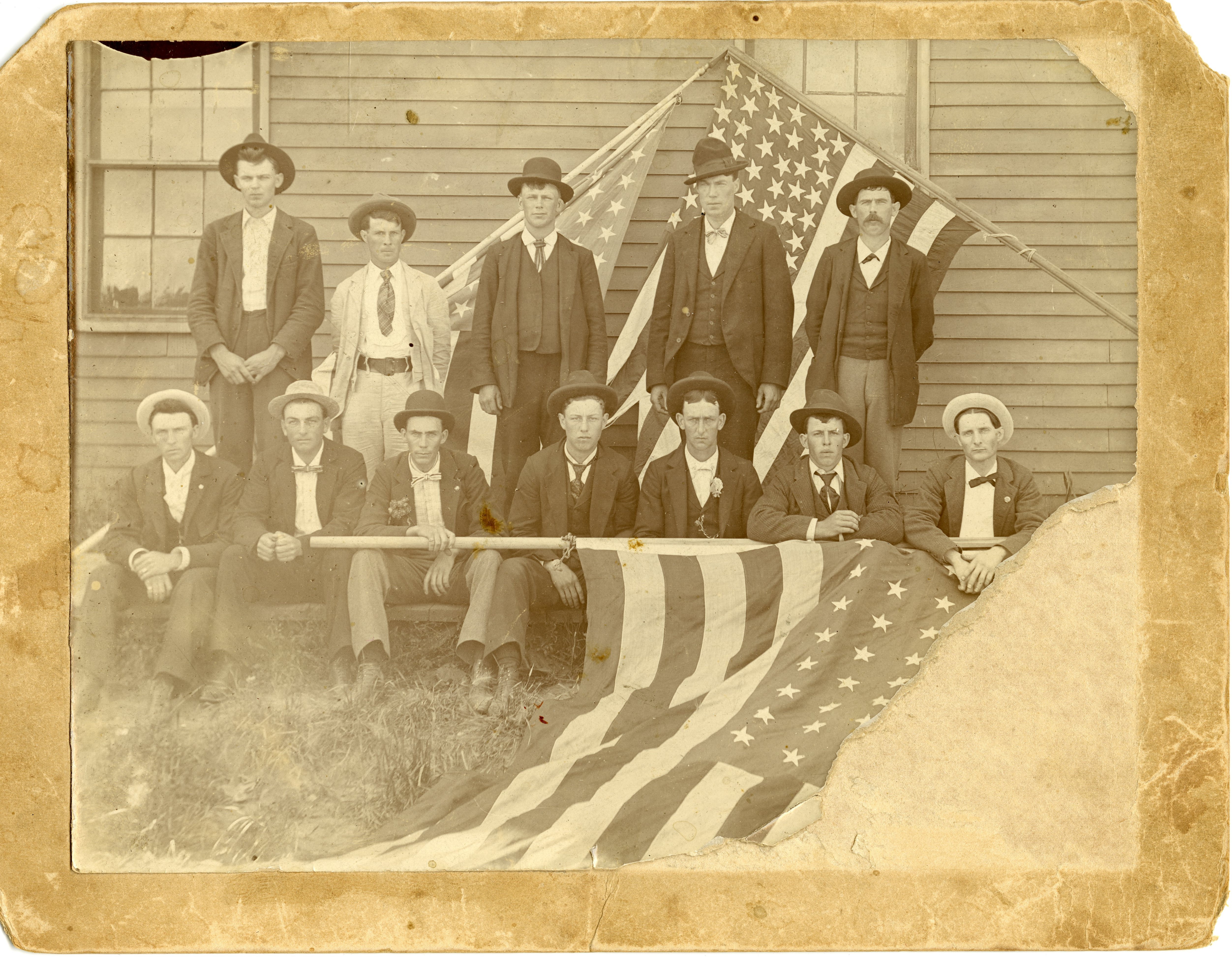 12 men with flags
