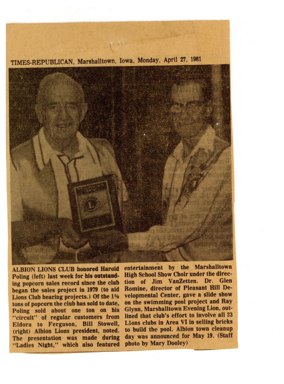 1981 Albion Lions Club - Harold Poling