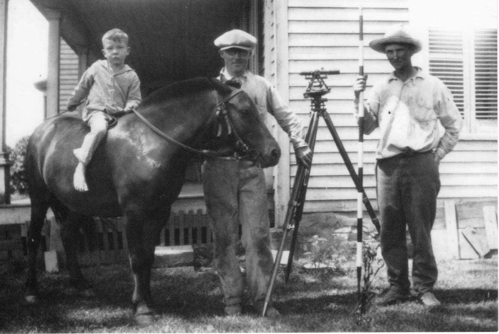Joseph W. Johnson Sr. and Joseph W. Johnson Jr. with Horse and Theodolite 