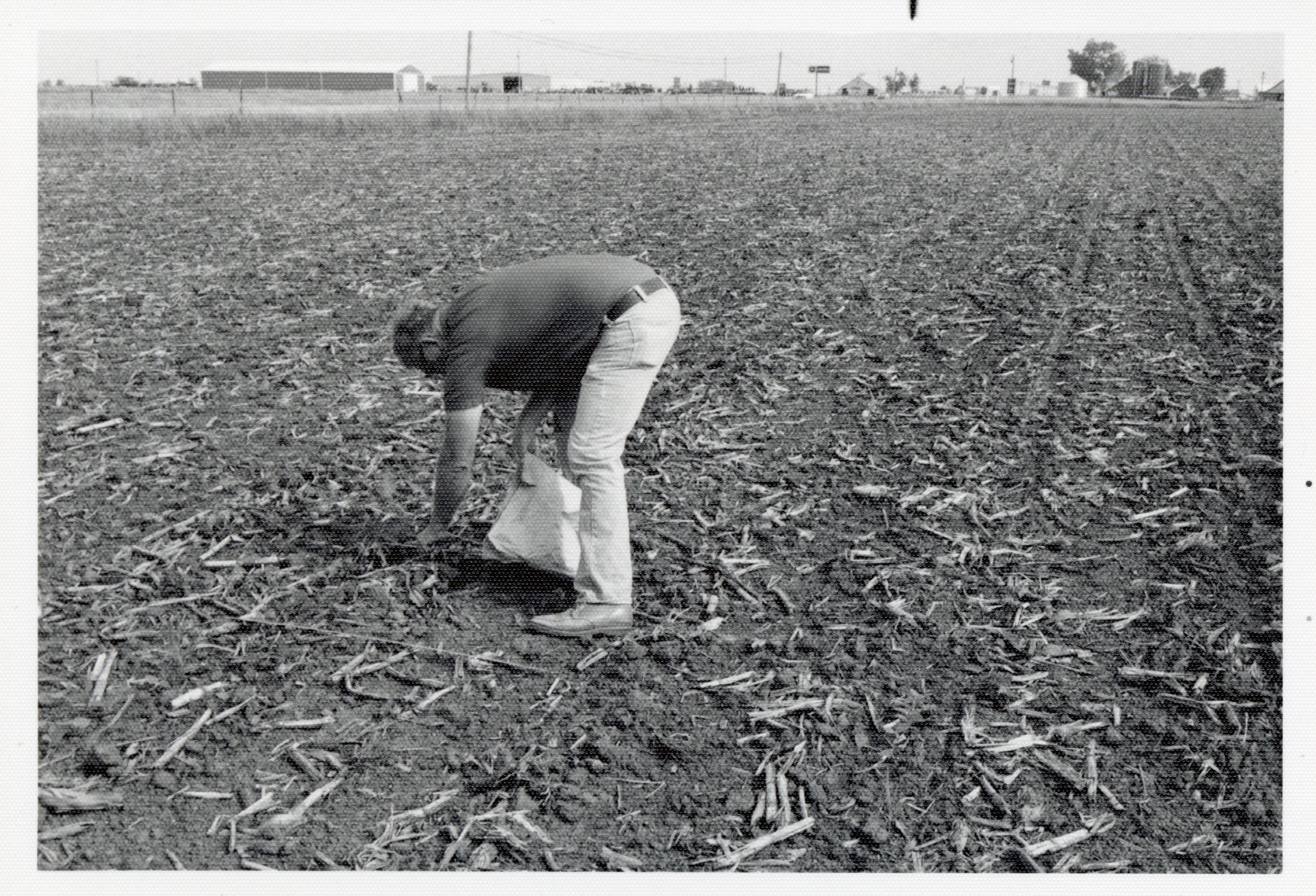 Man in field with bag