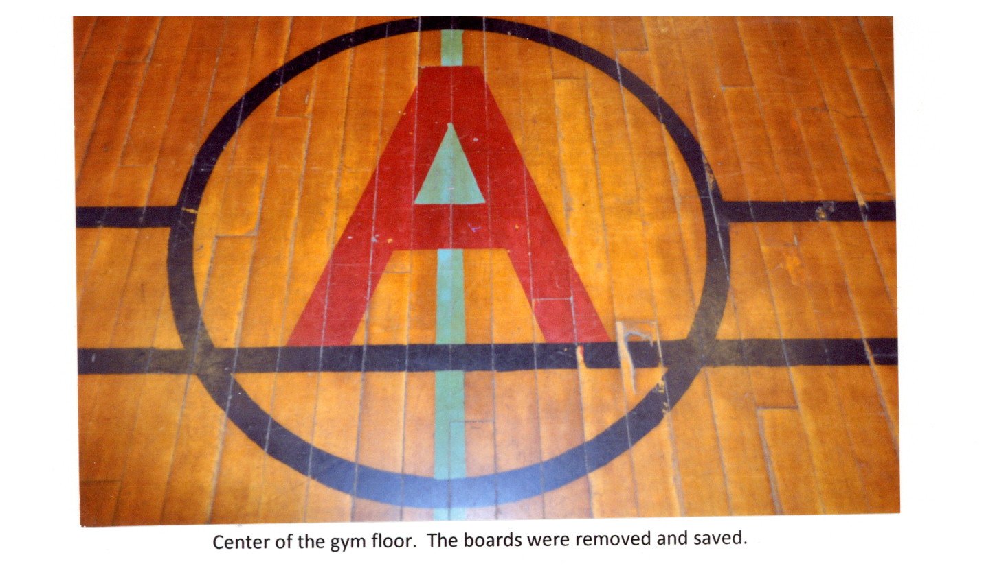 Center "A"  of Albion School gym floor