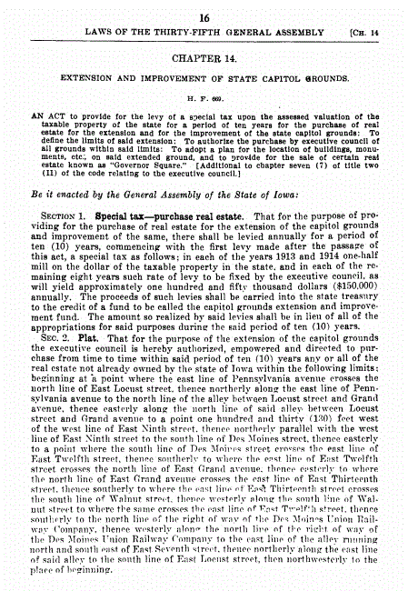 H.F. 669 1913-A bill for the extension and beautification of the Capitol Grounds 