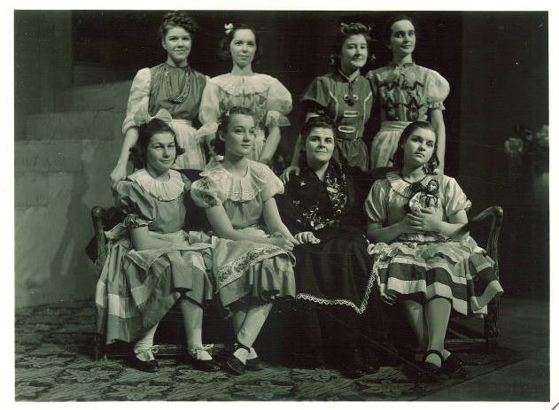 Title page; Actresses in a University High School play Seven sisters, The University of Iowa, December 13, 1939
