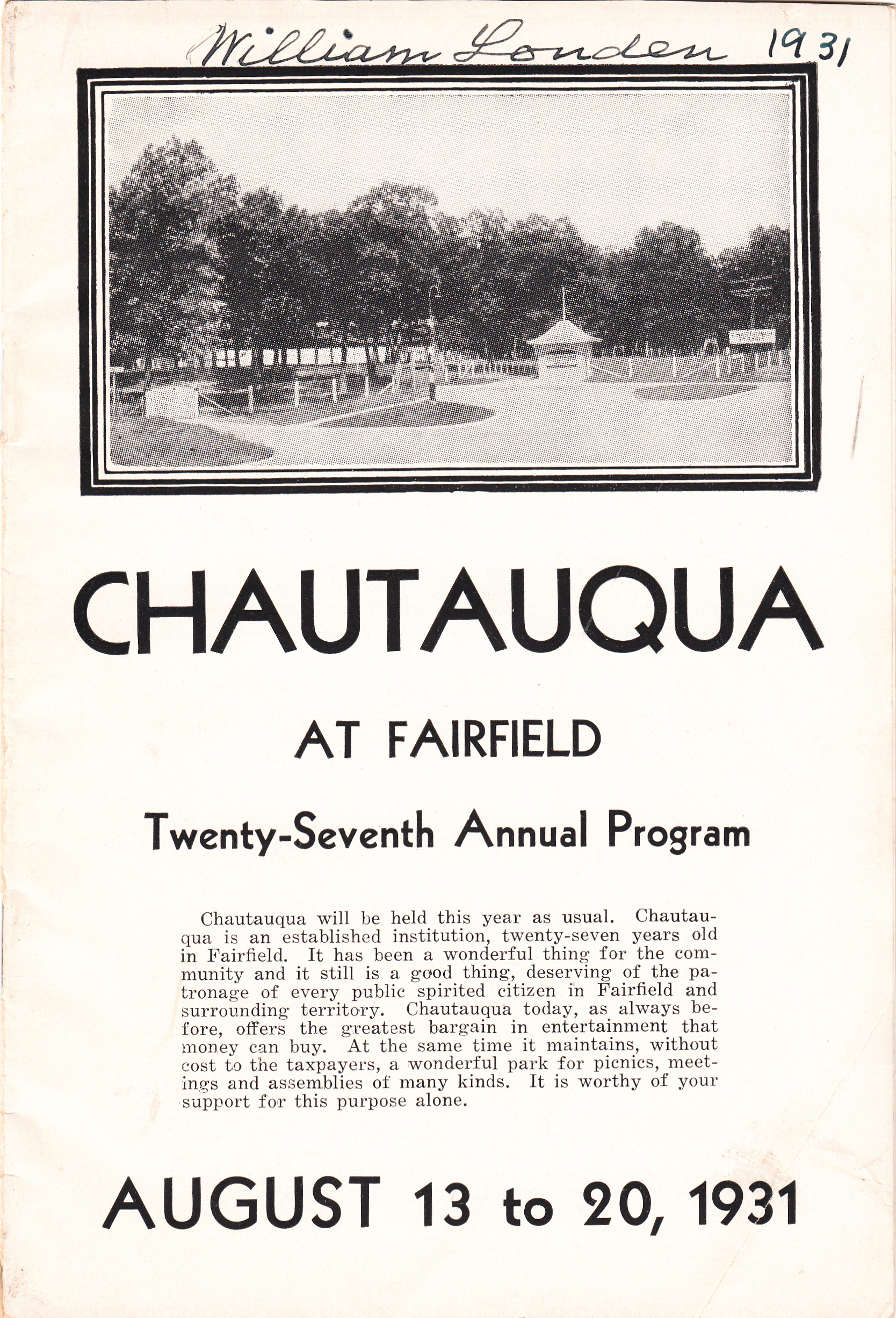1931 Fairfield Chautauqua program