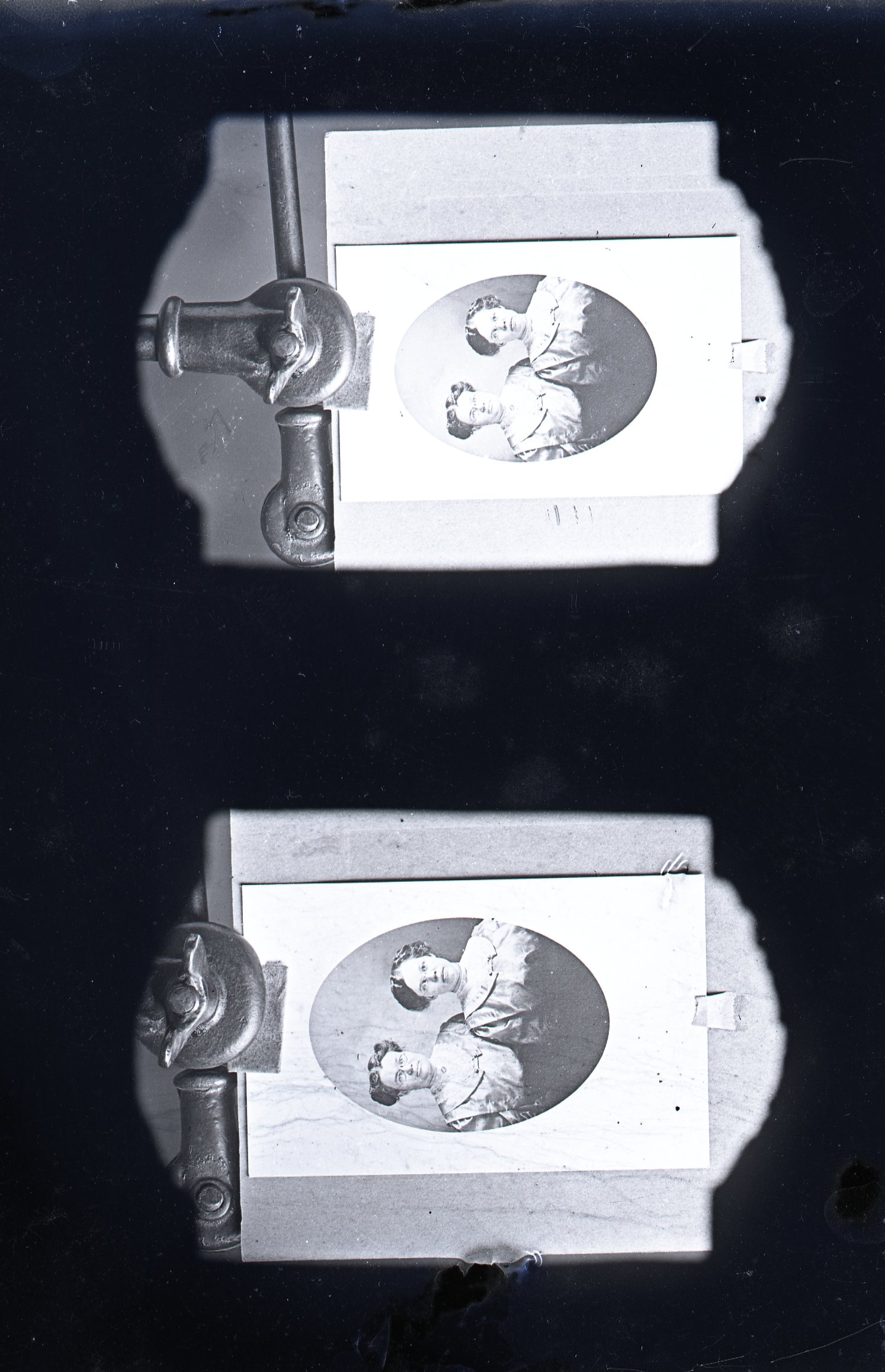 Two photos of oval photo