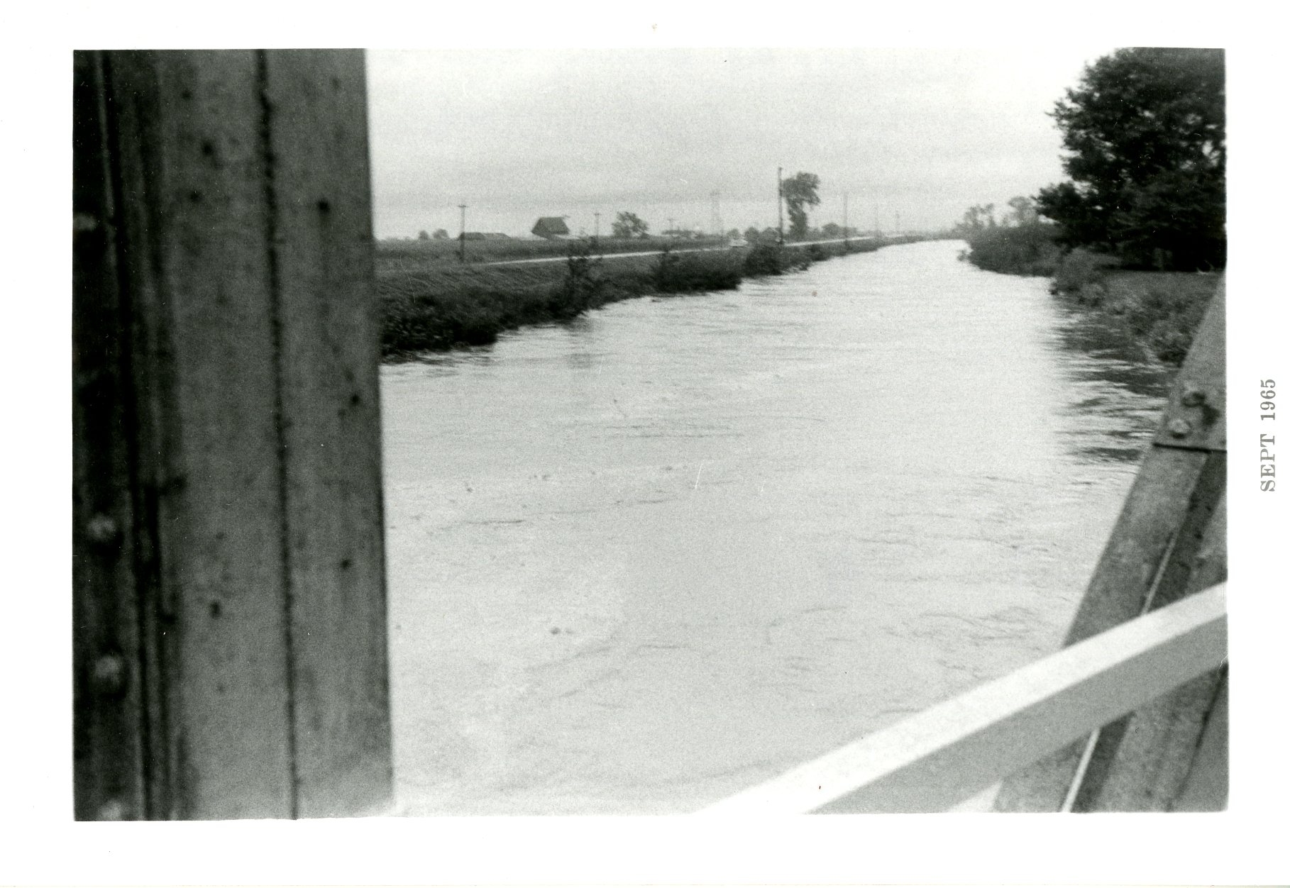 Otter Creek outside its banks during rainfall, 1965