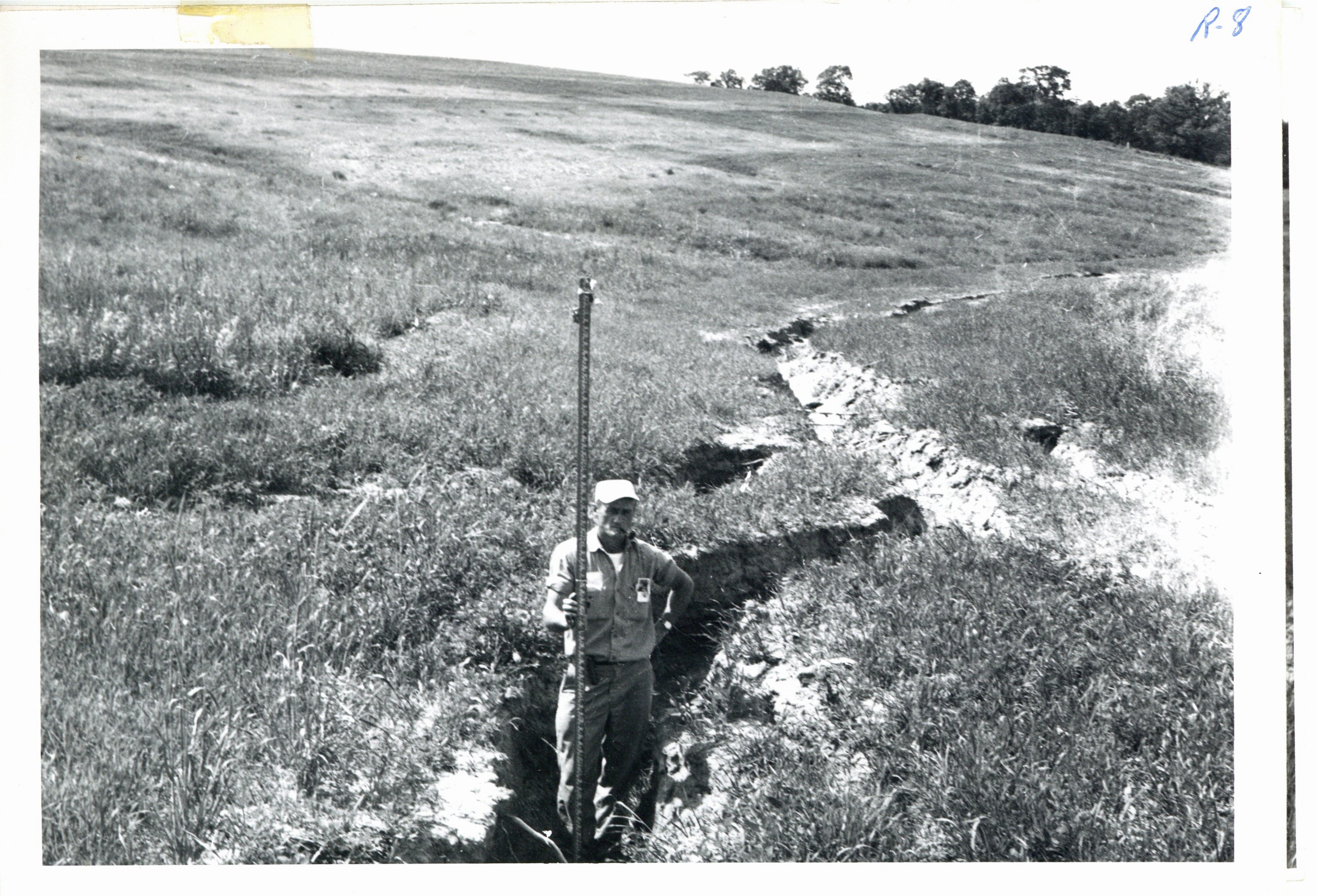 Gullied waterway on Weiland Bros. farm, 1960s