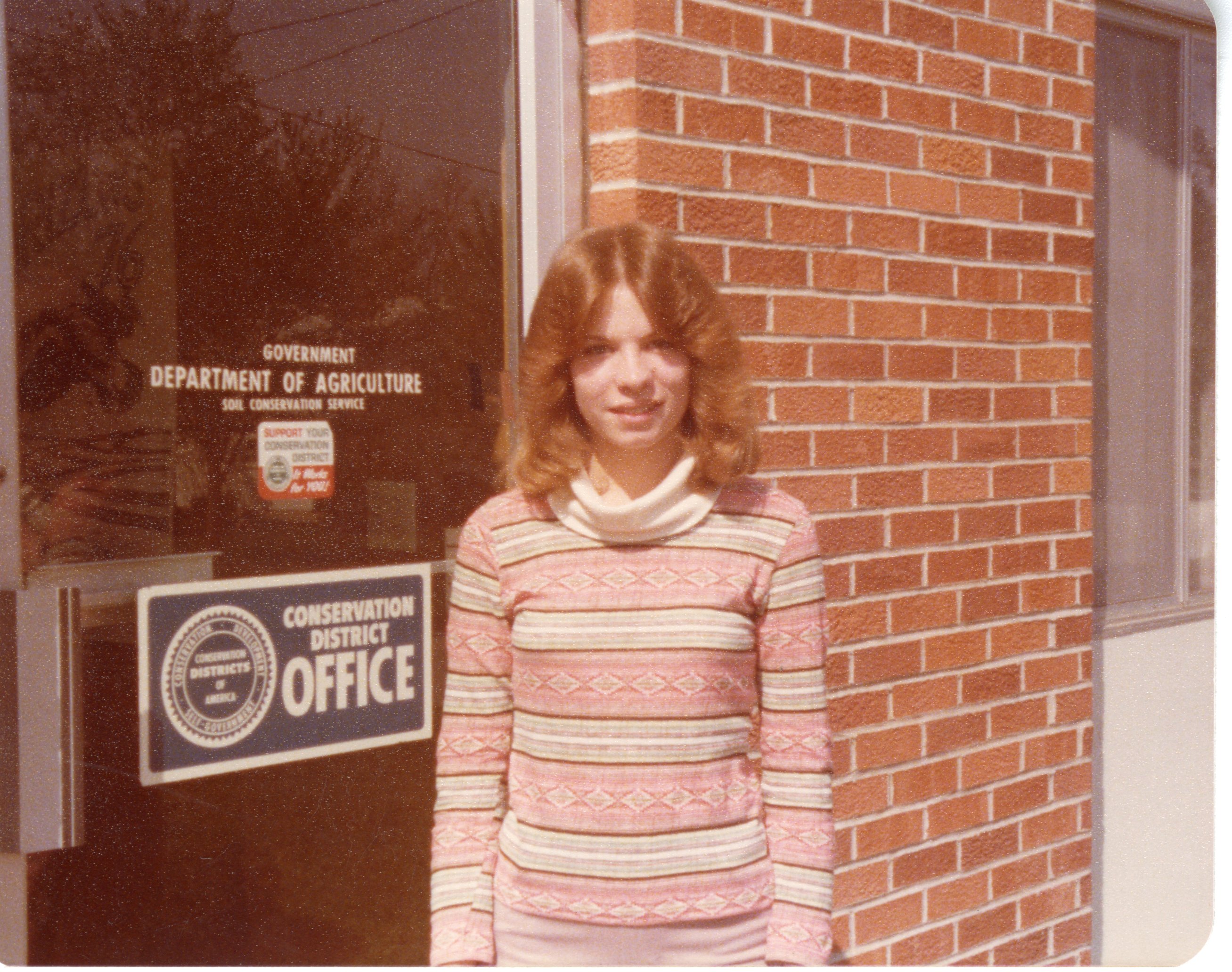 This is Sherry Cole on her last day of training in the Davis County Soil Conservation Office in april of 1977
