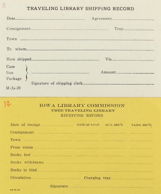 Traveling Library: Shipping and Receiving Cards