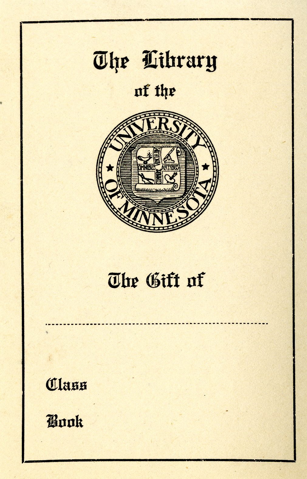 University of Minnesota Library Bookplate