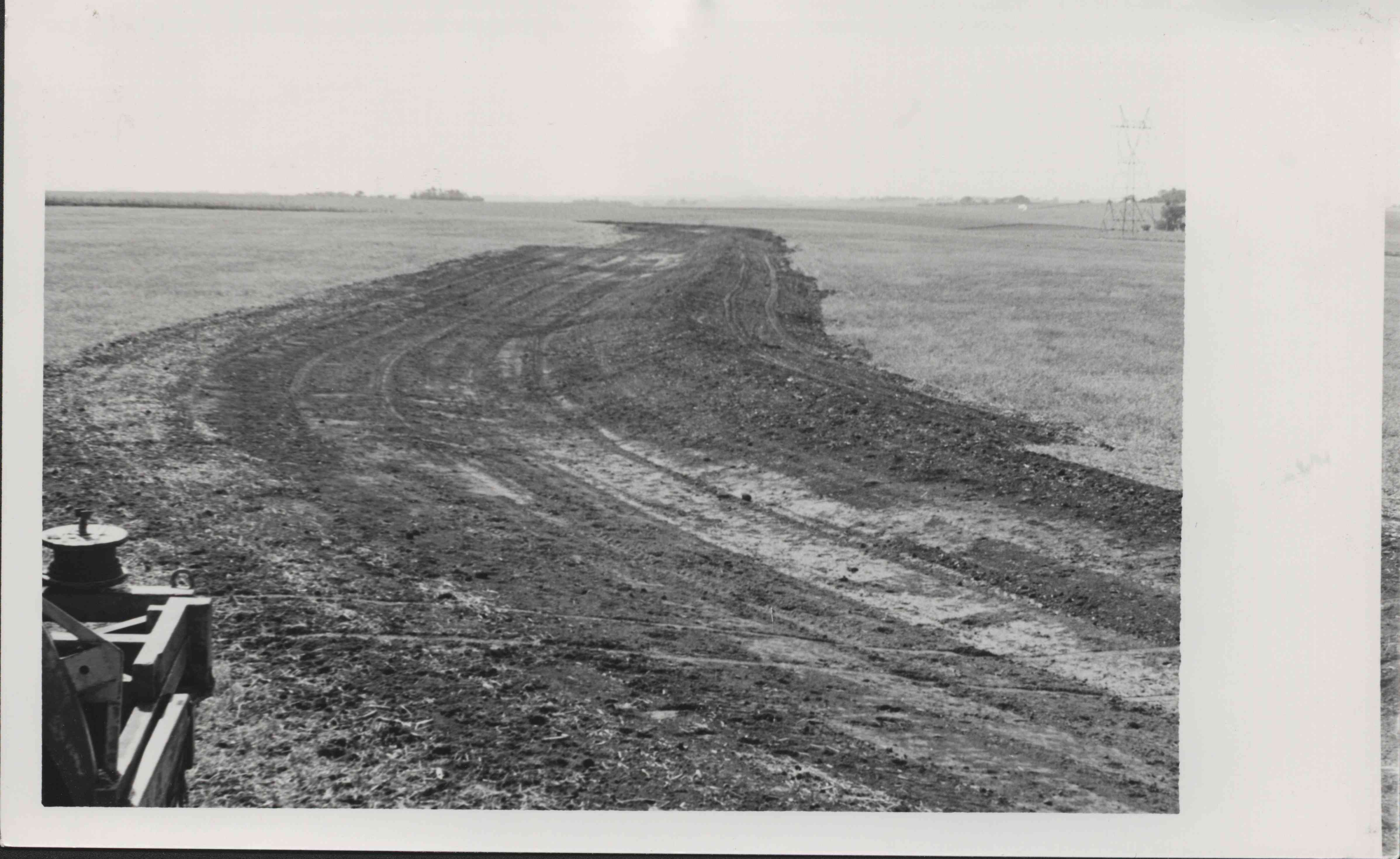Farmland belonging to Harold Hecht with path plowed through it
