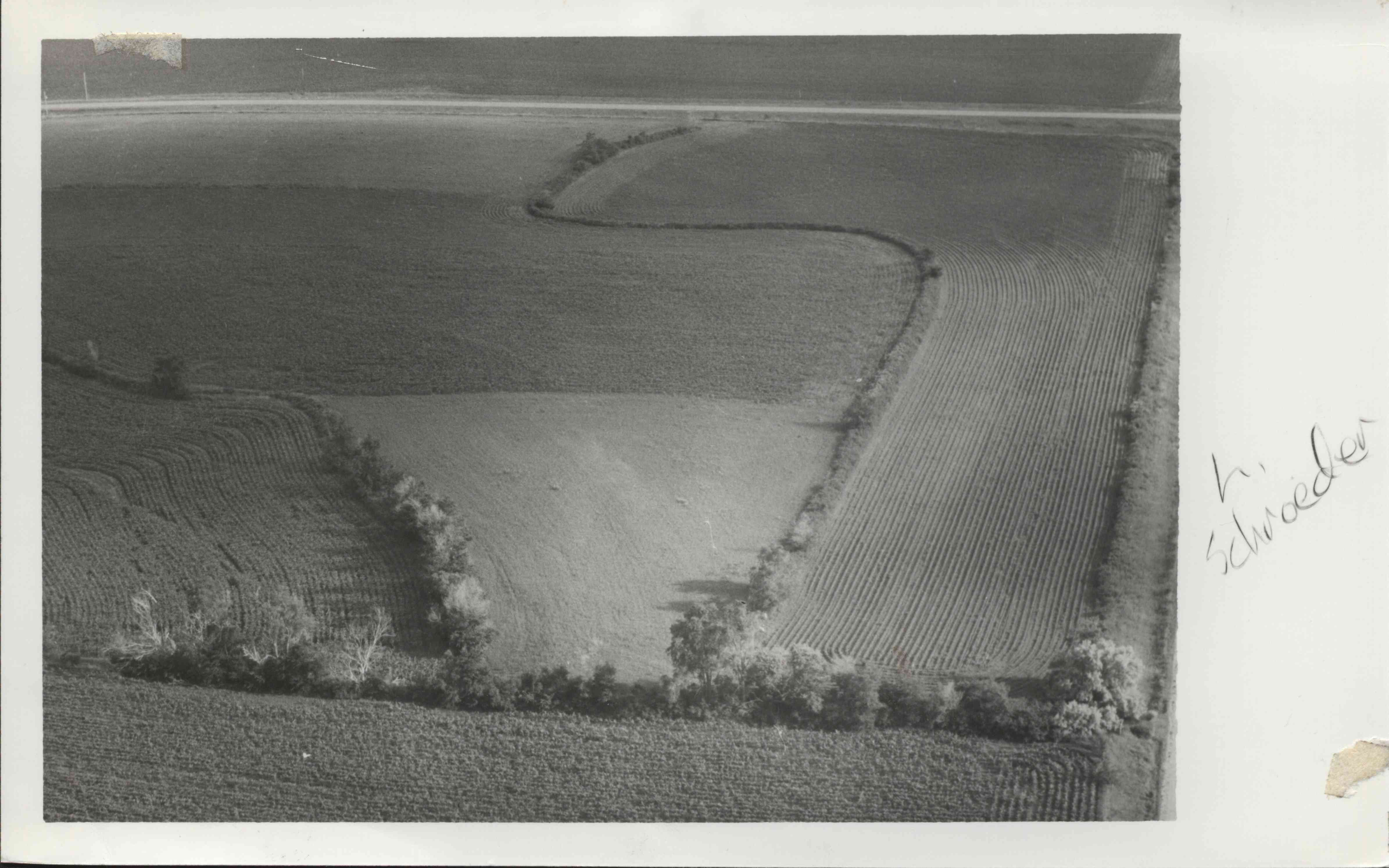 Contoured farmland owned by L. Schroeder in Plymouth County, Iowa