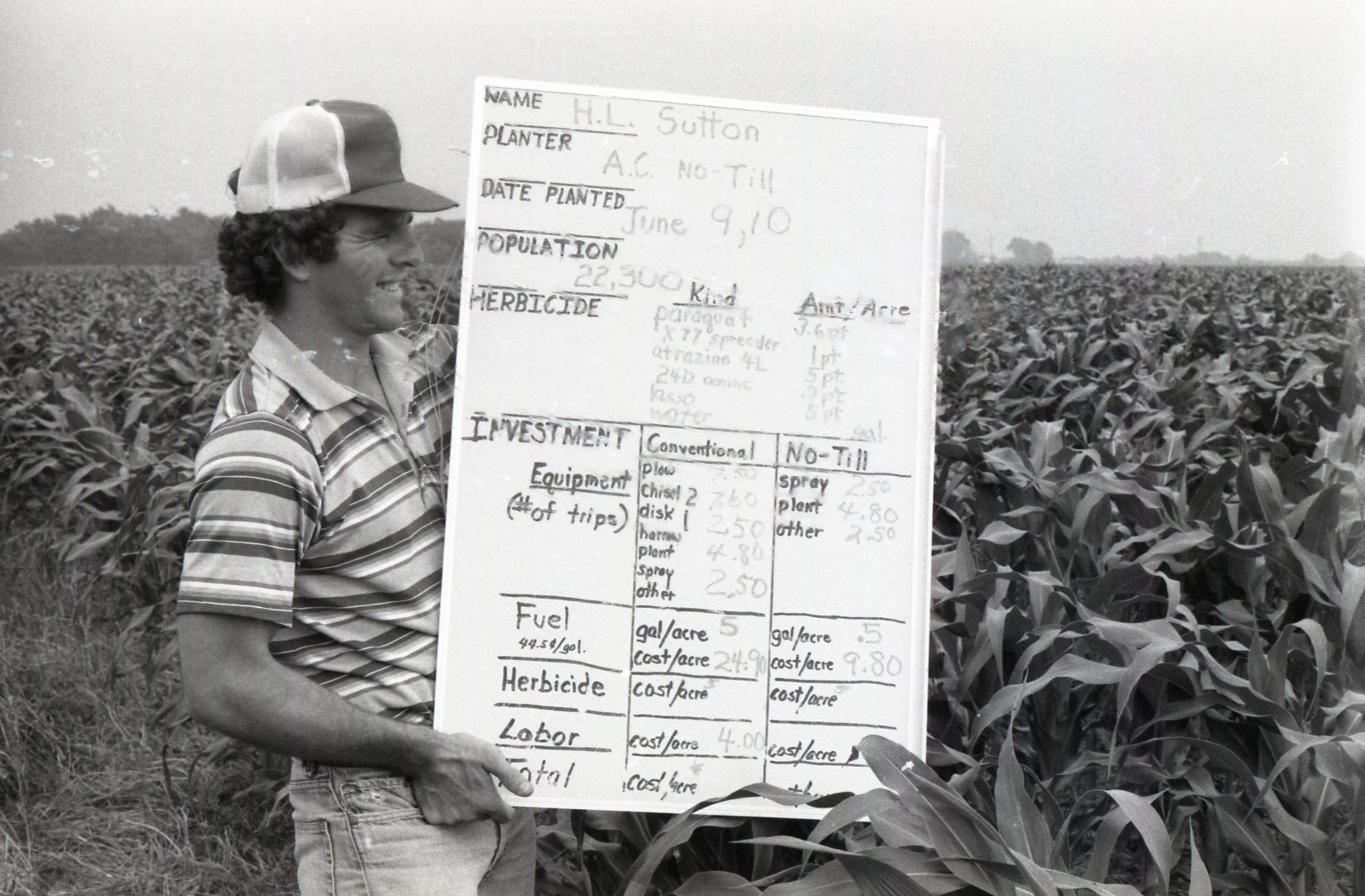 HL Sutton holds a  No-Till sign
