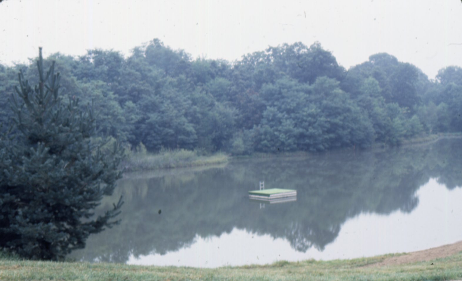 Diving platform in the middle of unidentified lake, 1985