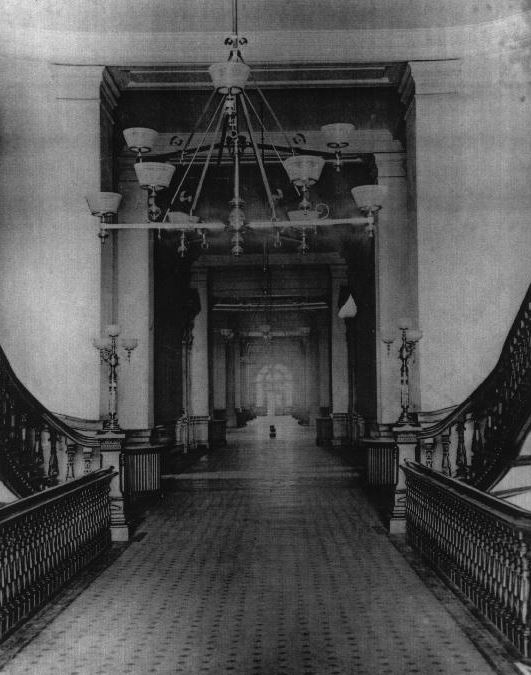 First floor north-south corridor, circa 1885.