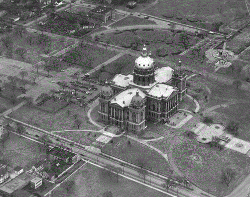Aerial view of the Iowa State Capitol.