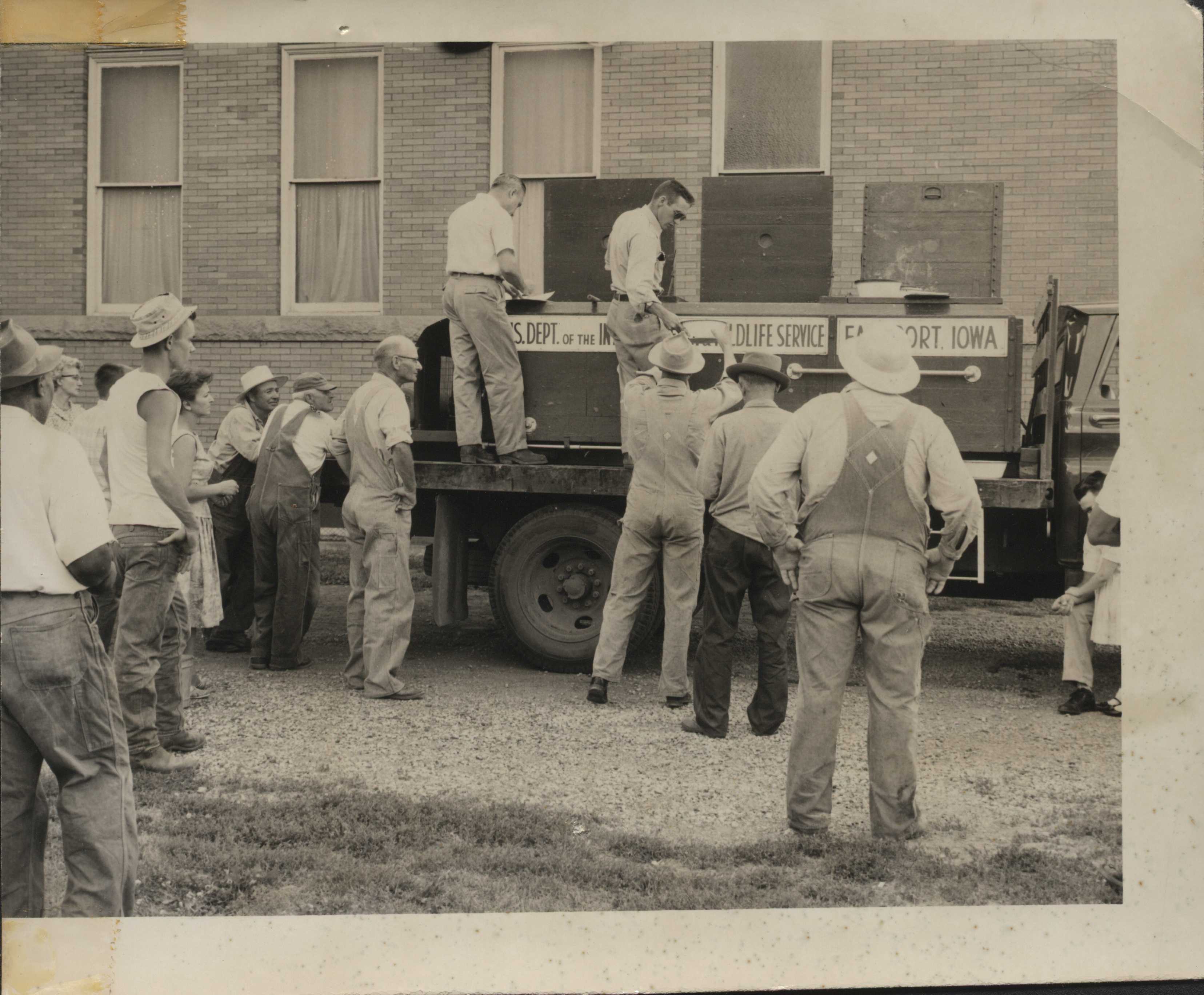 Receiving fish to stock farm ponds.