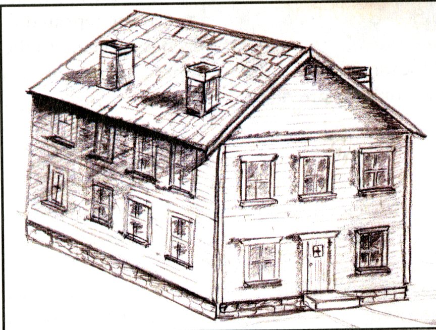 Sketch of first Burlington, Iowa building to house the Legislature
