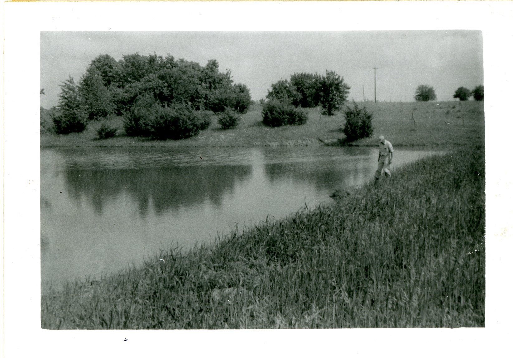 Farmer Standing Near Pond