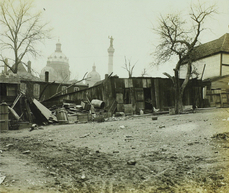 View of the Capitol from railroad tracks. 