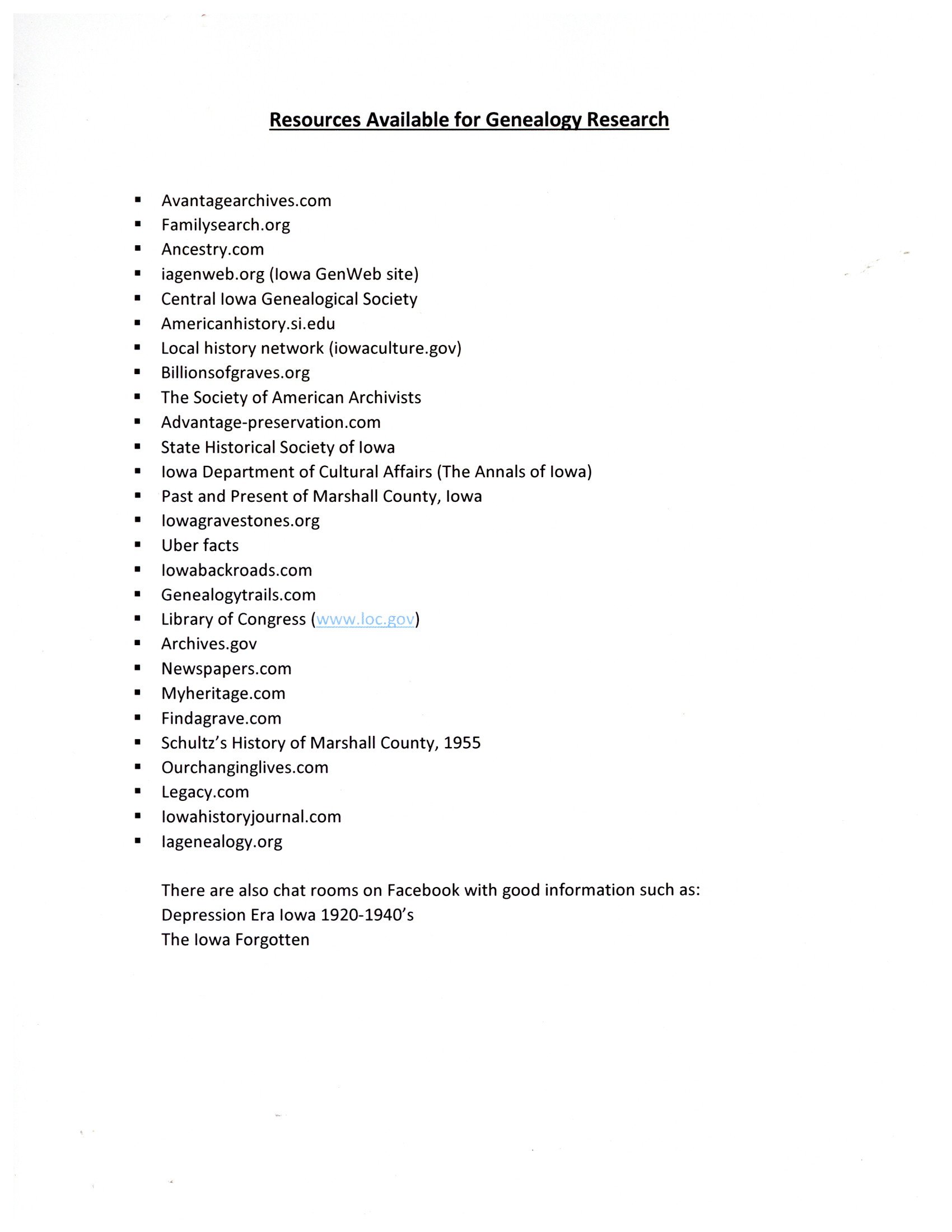 Resources Available - Genealogy