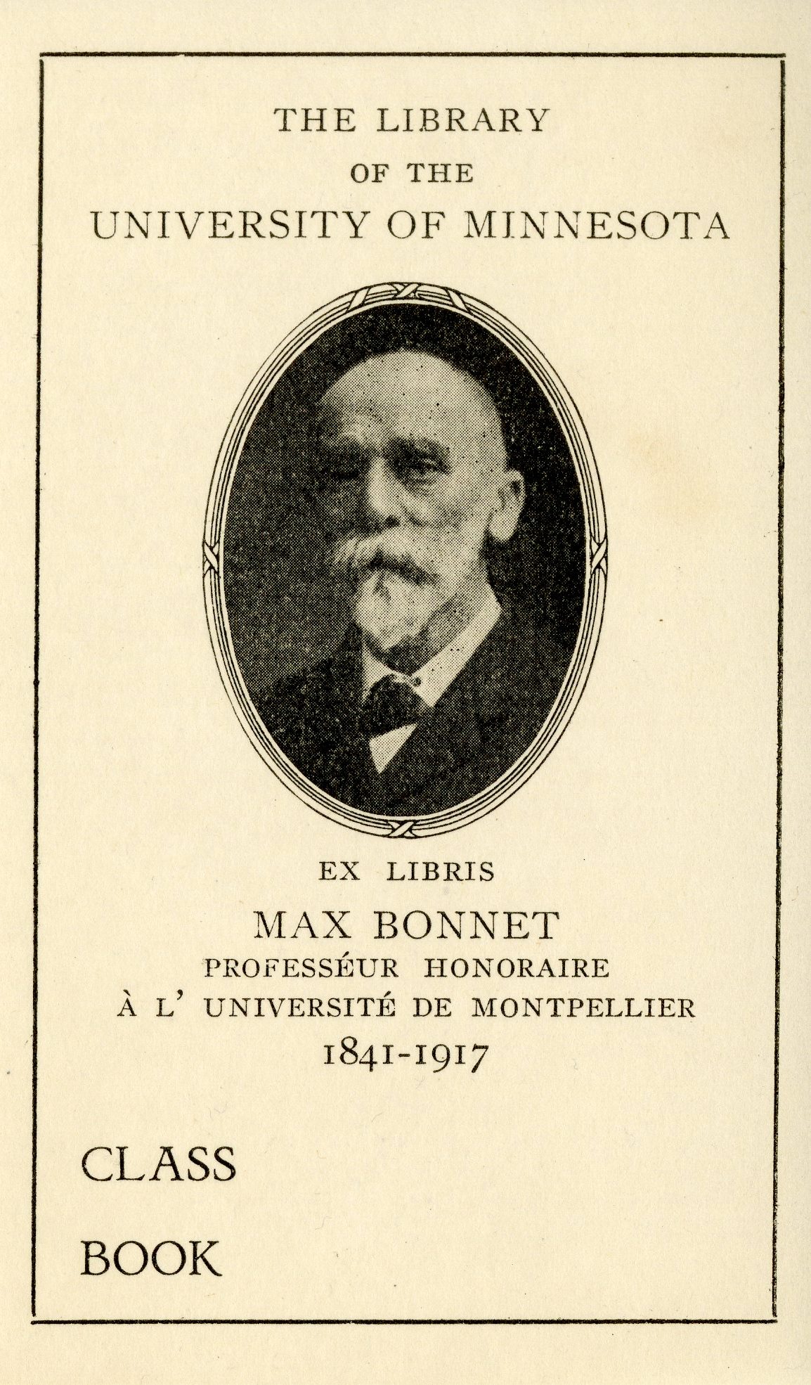 University of Minnesota Library Max Bonnet Collection Bookplate