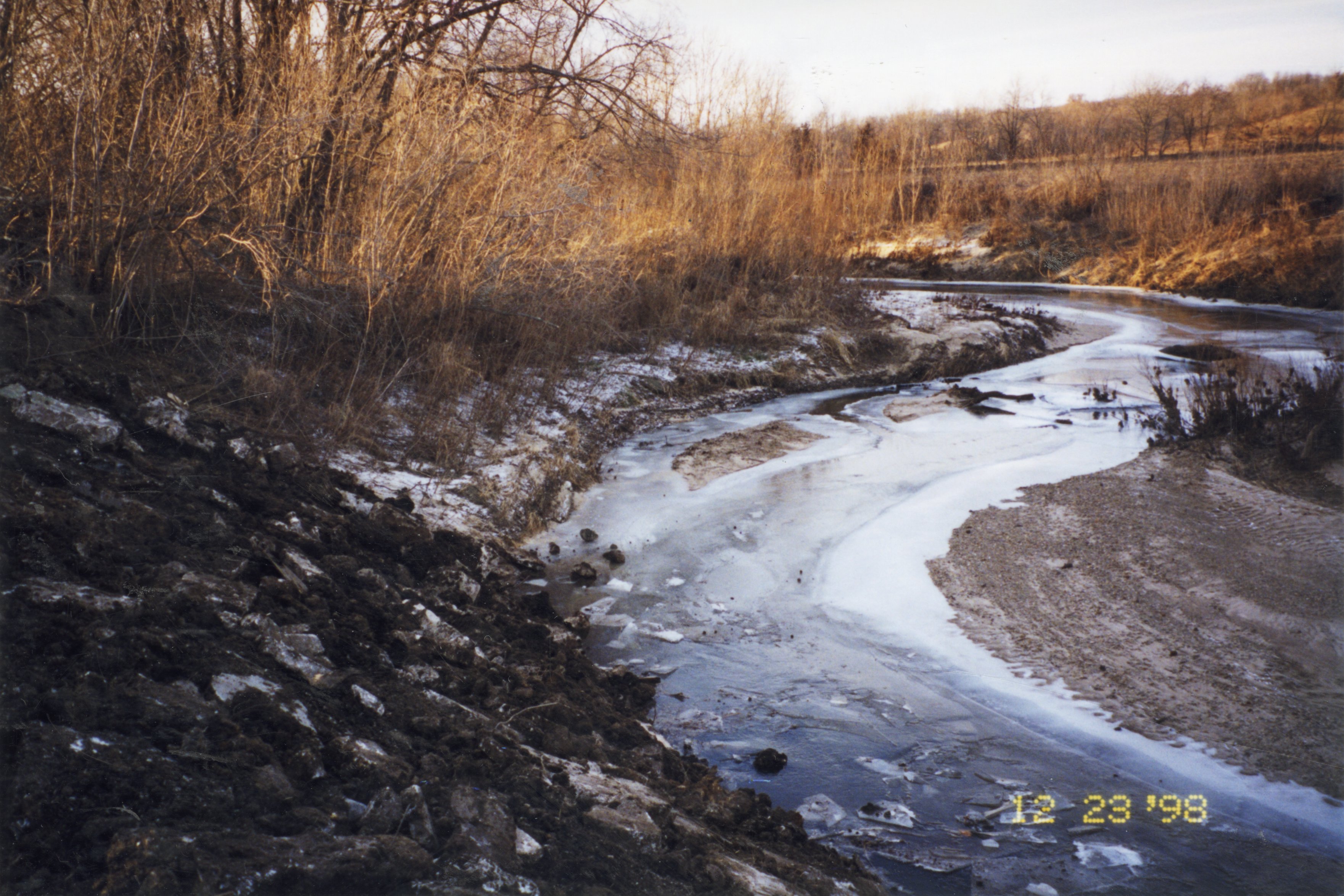1998  Reshaped stream bank on Robert Yeager property reinforced with rock rubble