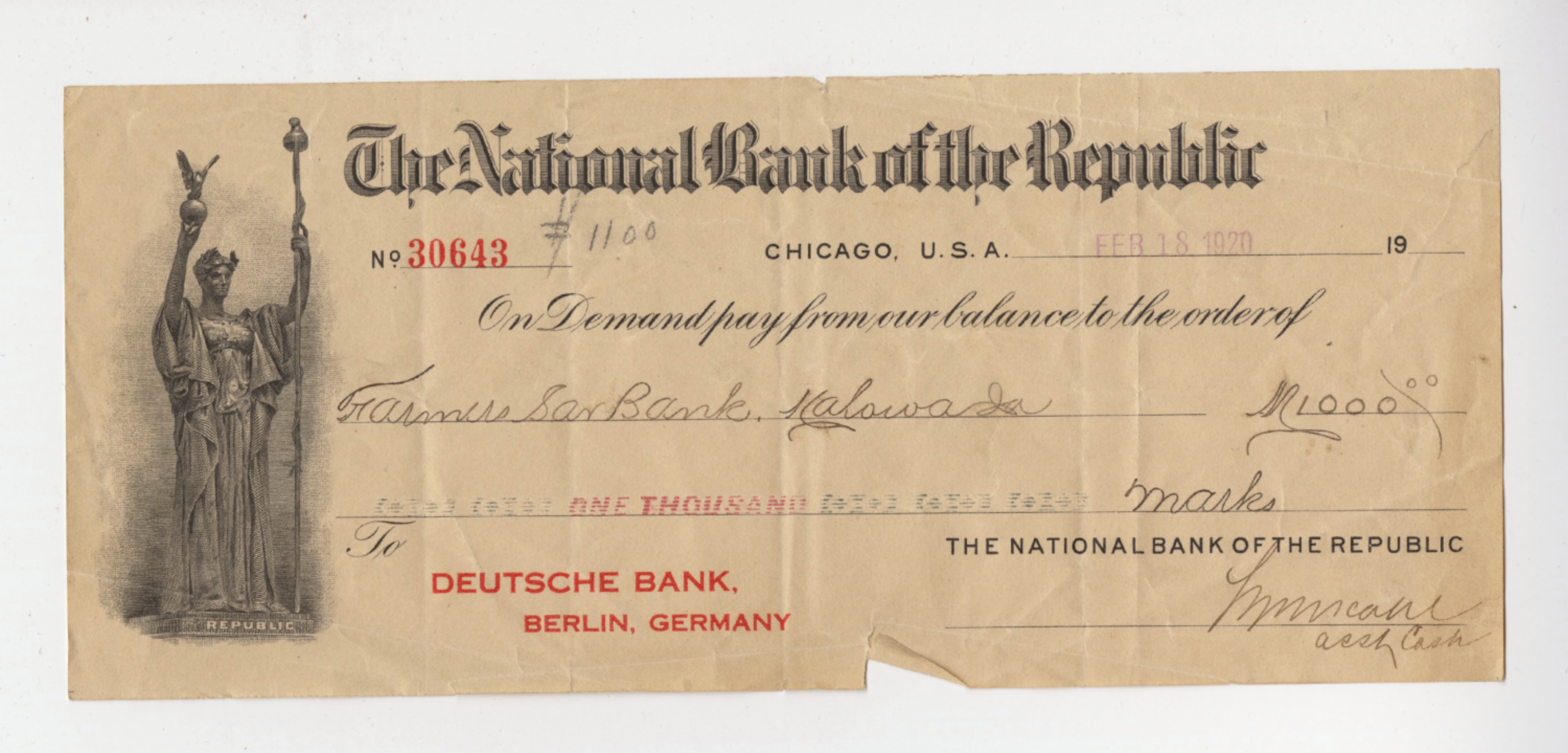 Farmers Savings Bank draft