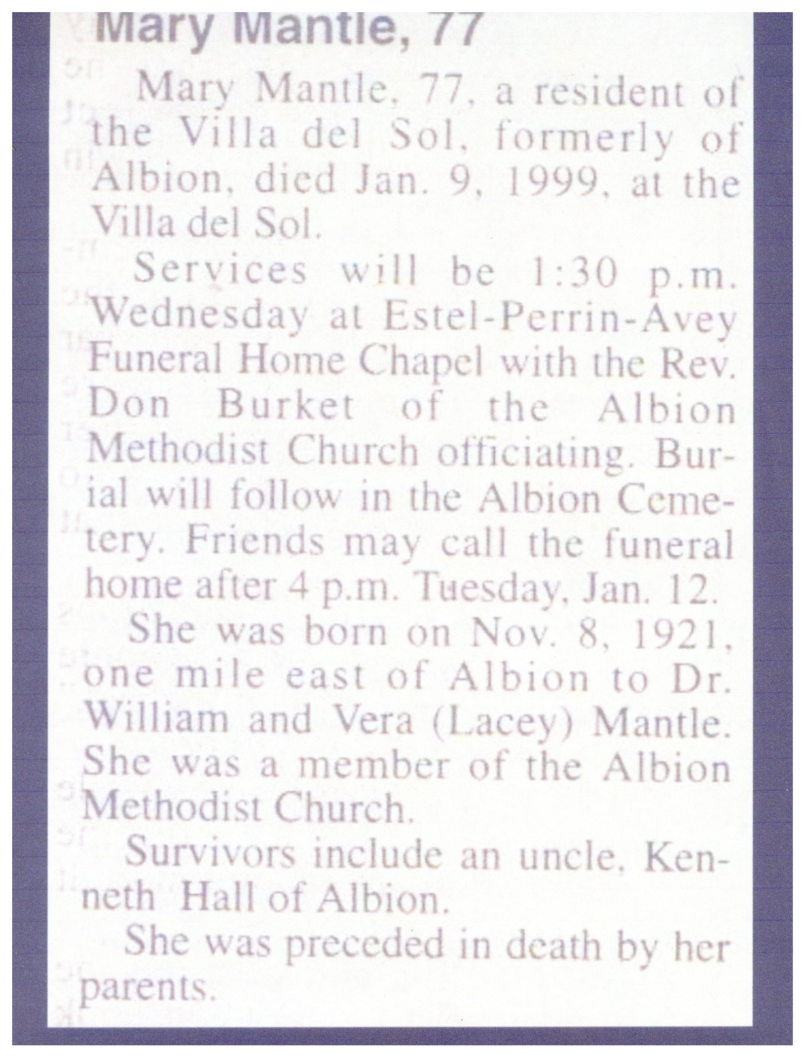 1999 Doc Mantle's daughter, Mary