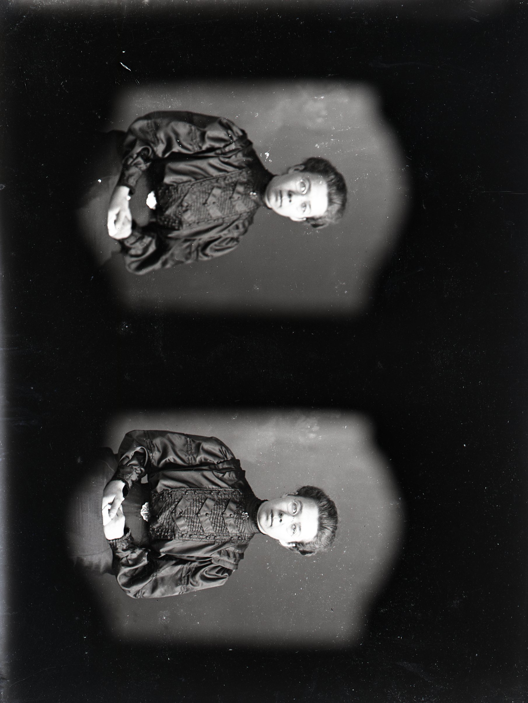 Two photos of woman in glasses