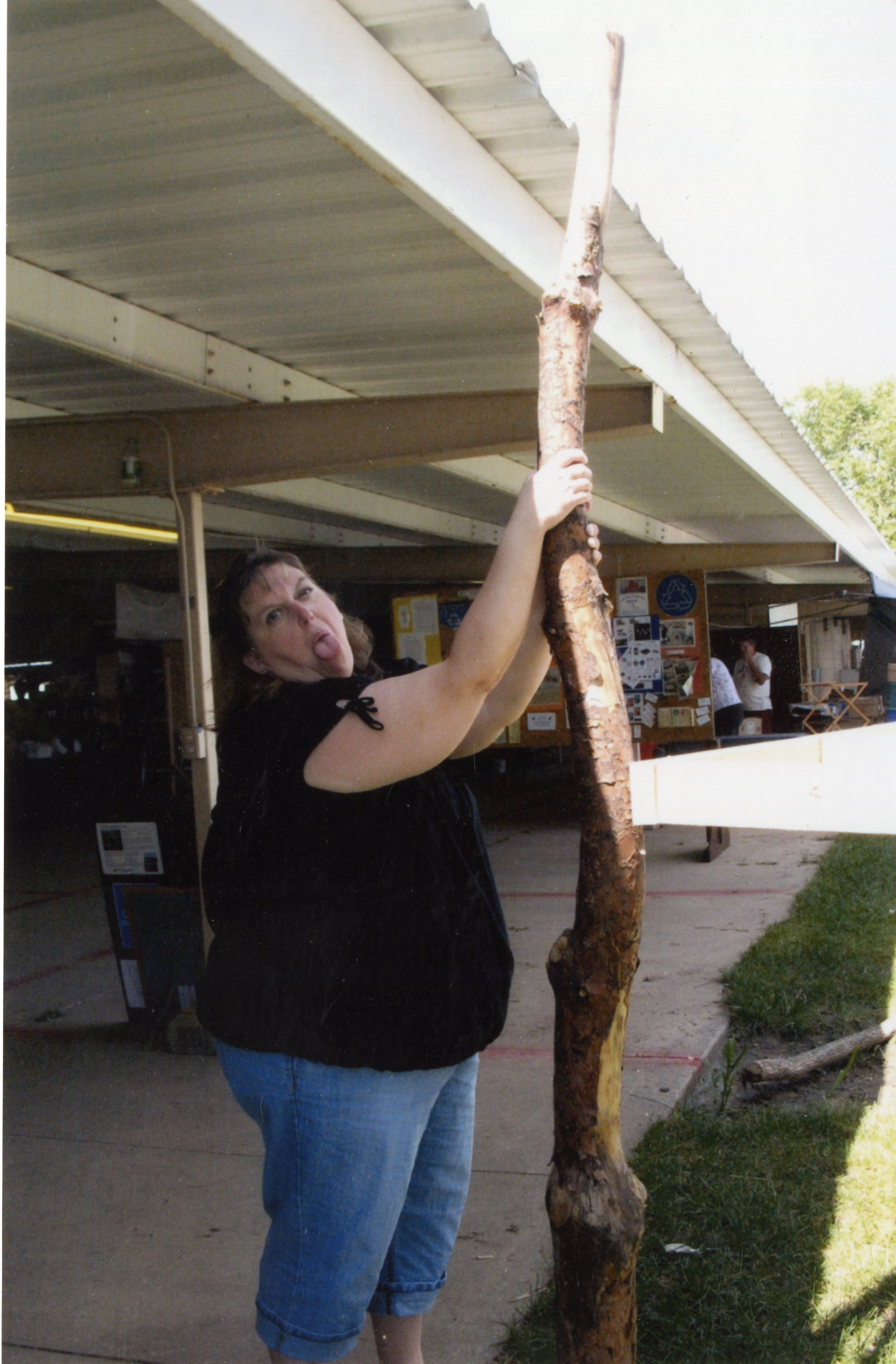 2009  Fair booth worker Jamie Grimes holding support pole for display booth