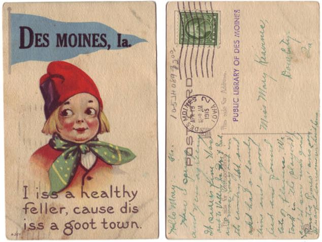 Title page; Des Moines Postcard