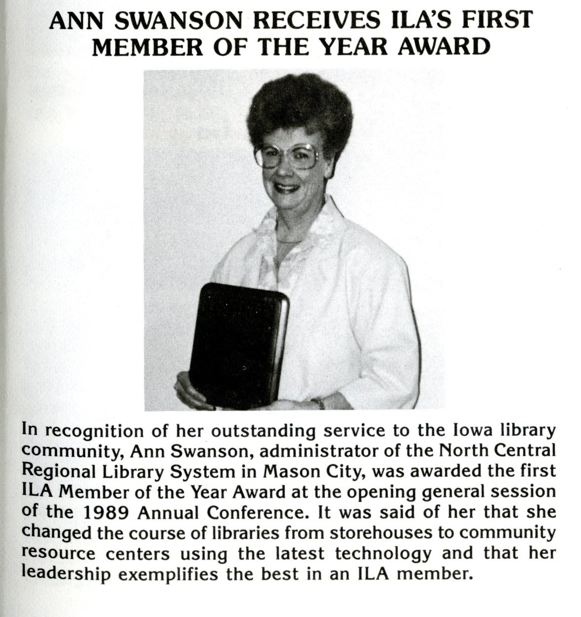 Ann Swanson ILA Member of the Year 1989