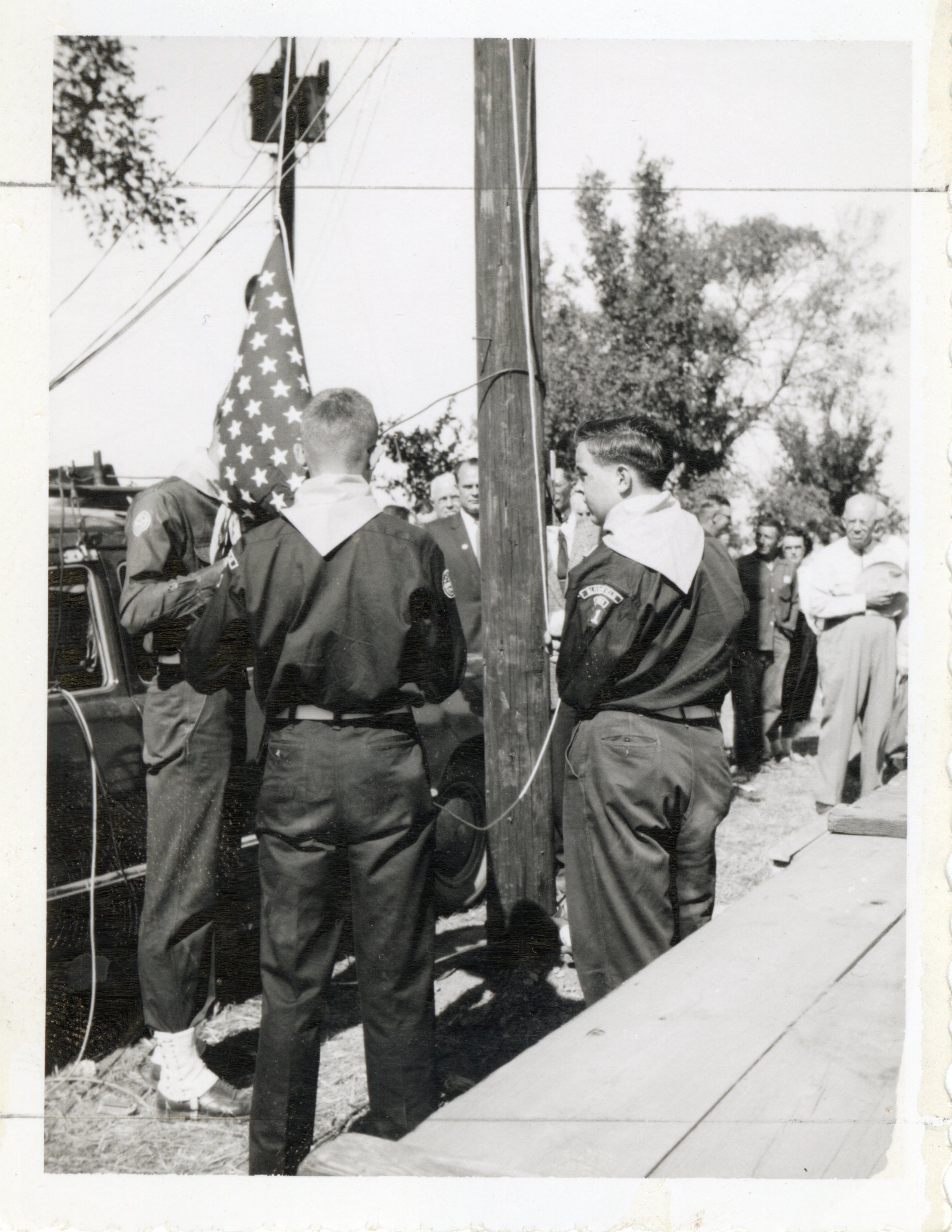 Unidentified Boy Scouts  Prepare to Raise American Flag