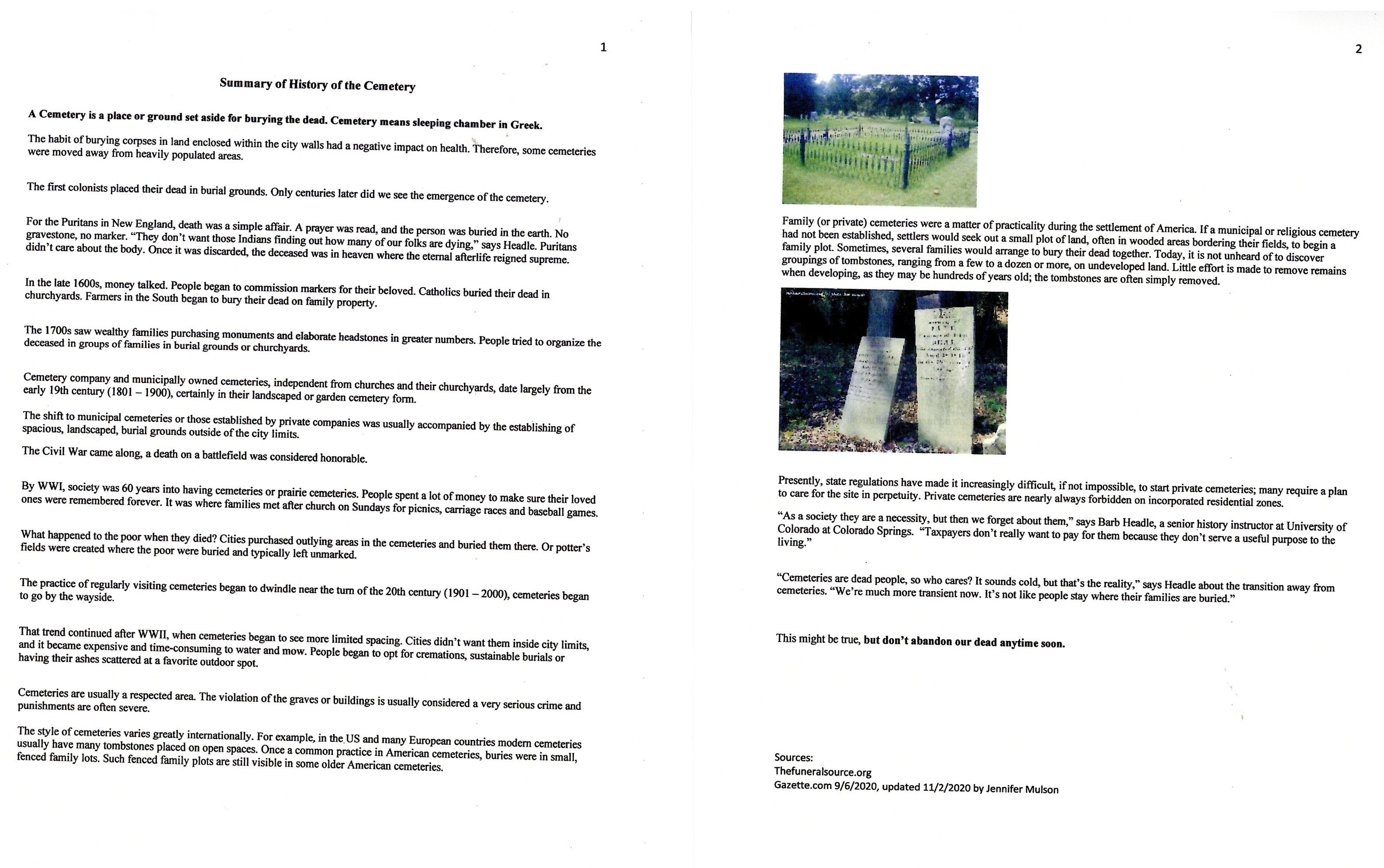 History of Cemeteries