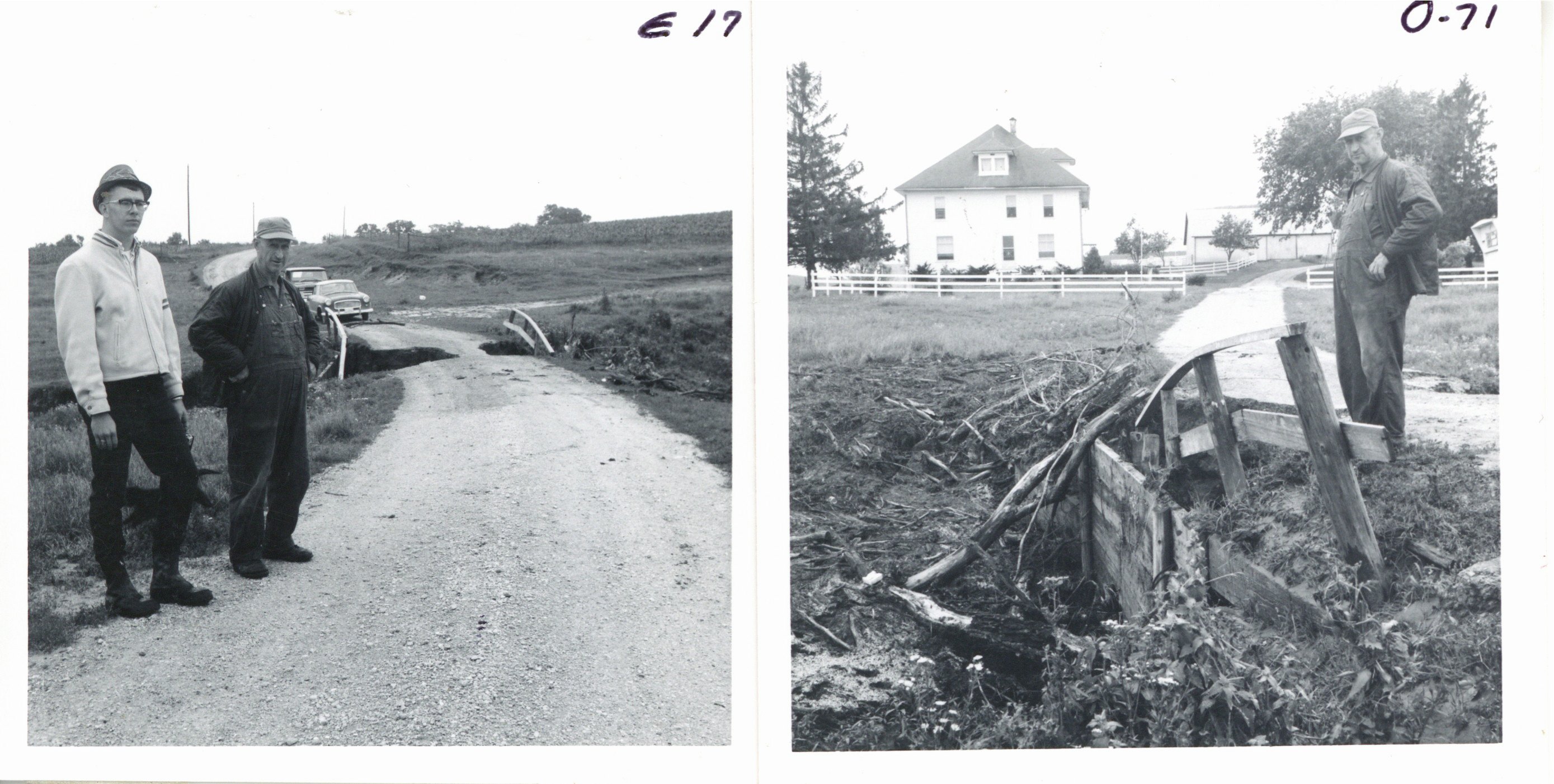Pfab farm road and bridge destruction after flood, 1968