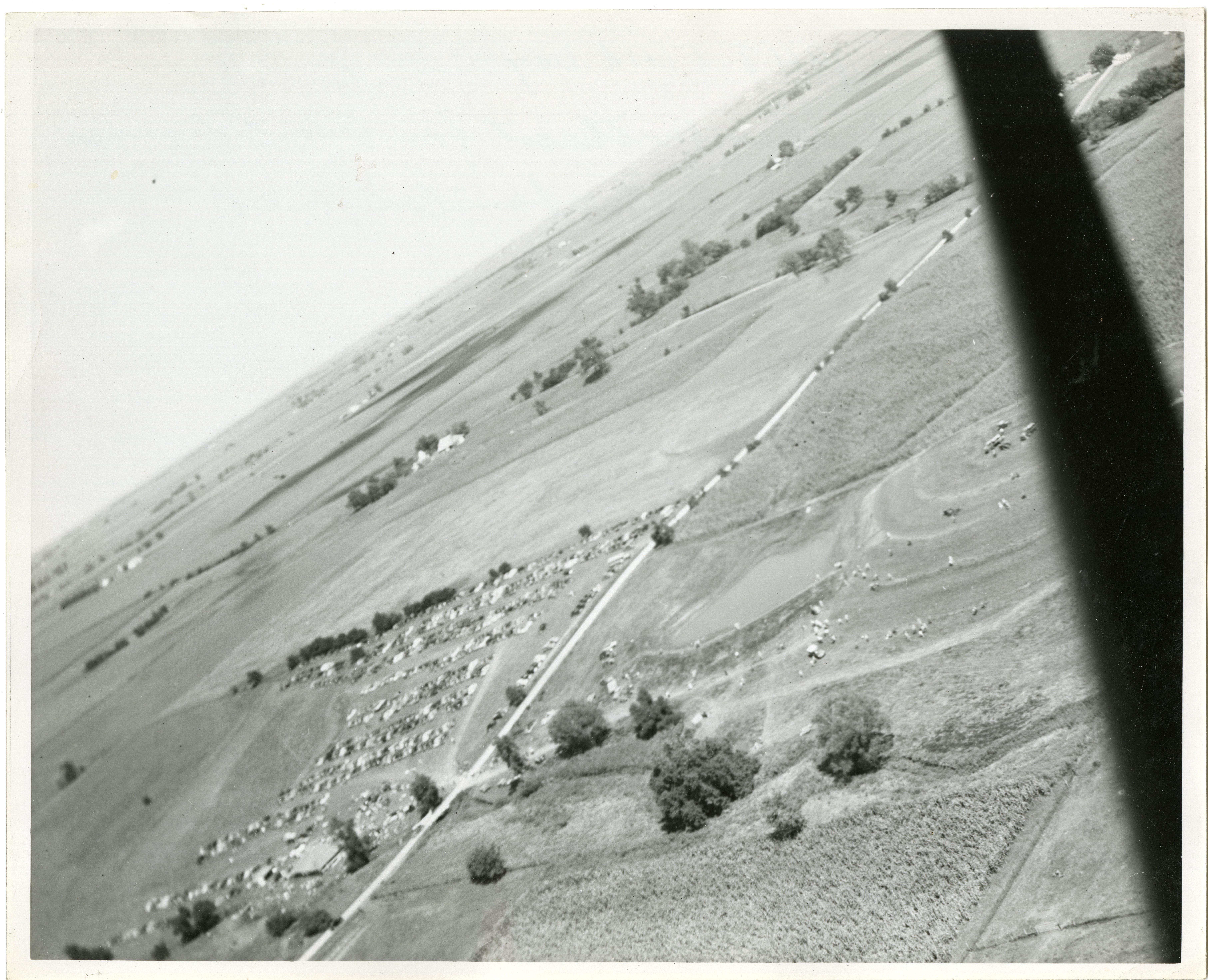 1948  Field Day Aerial View Looking Northwest from Plon Oberman's Farm over Kenneth Redfern's Farm where cars are parked