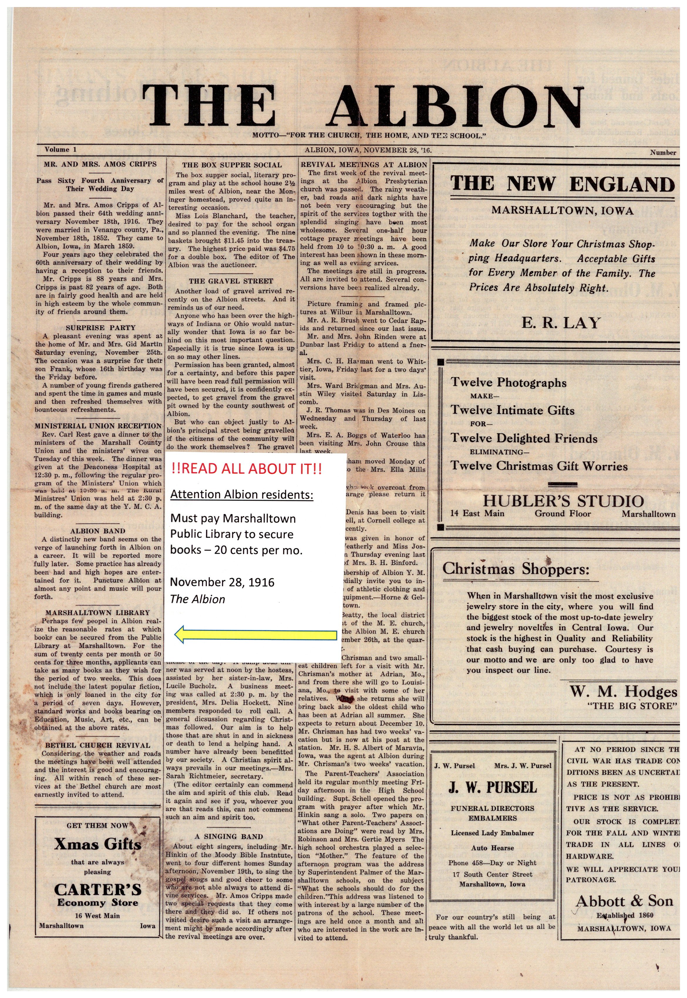 1916 "The Albion" newspaper page