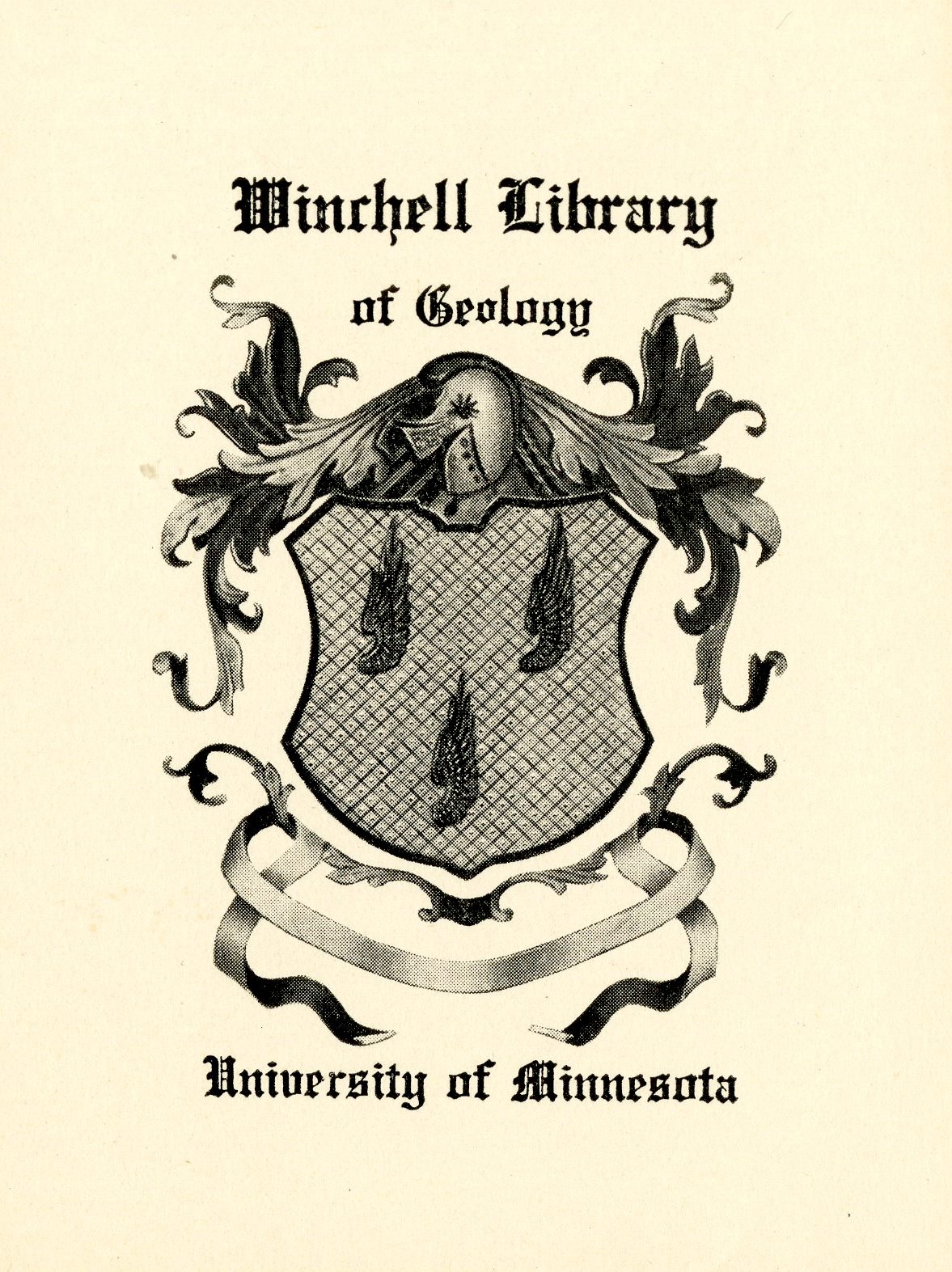 University of Minnesota Winchell Library of Geology Bookplate