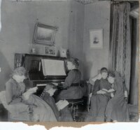 Plymouth Church Sunday School Five Girls with hymnals around piano