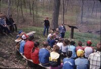 1984 Students enjoy an outing in the woods to learn about conservation