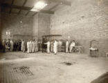 Veterinary class with two horses, 1912