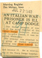 Italian war prisoner is ill at Camp Dodge
