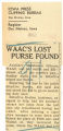 WAAC'S lost purse found